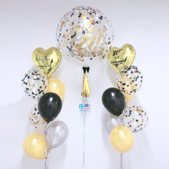 36'' Jumbo Gold, Black & Silver Themed Confetti Balloon