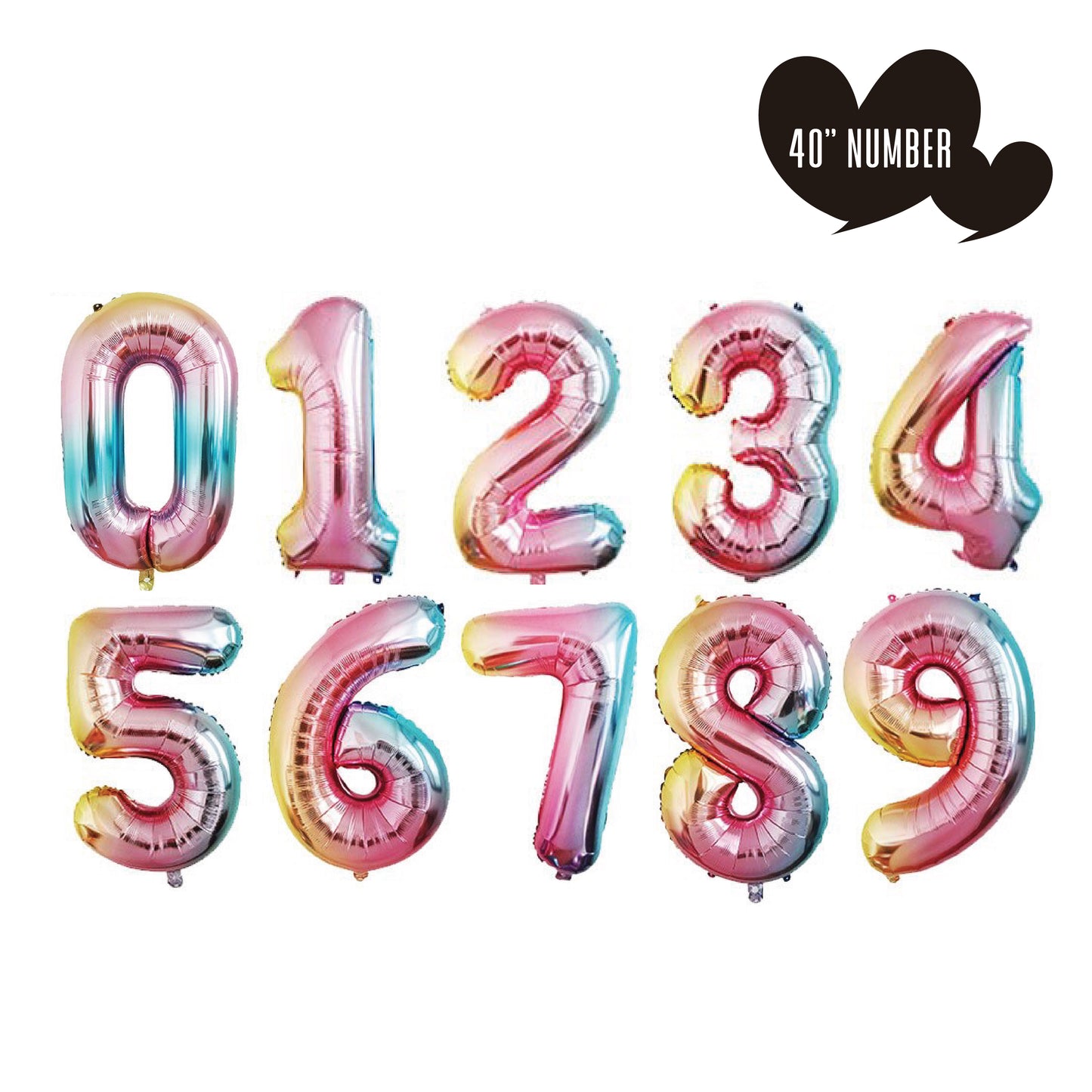 40” Rainbow Number Helium Balloons