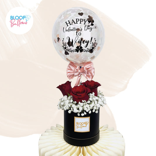 5" Personalised Small Flower Box With 3 Roses and Baby Breath