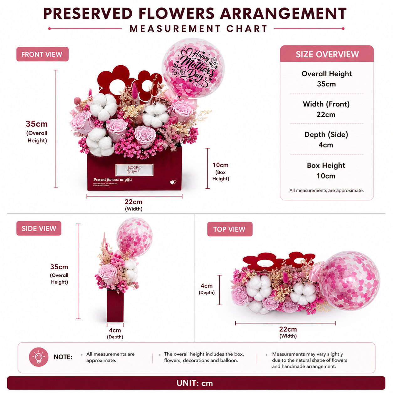 Envelope Preserved Flower Box with 5’’ Personalised Confetti Balloon Singapore – Mother’s Day Preserved Flower Gift Box Delivery