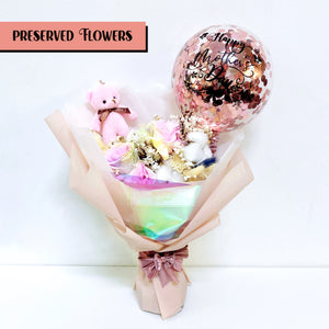[MEDIUM BOUQUET] 5'' Personalised Balloon Mother's Day Preserved Flower Bouquet