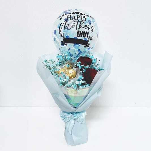 [MINI SIZE BOUQUET] 5'' Personalised Balloon Mini Flower Bouquet With 3 Ferrero Rocher