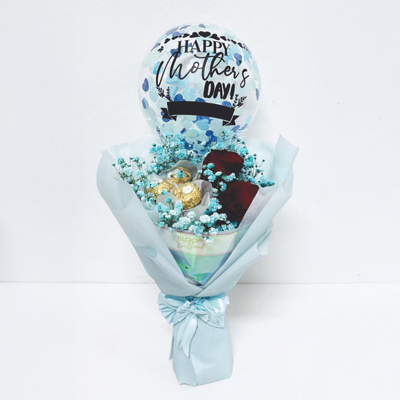 [MINI SIZE BOUQUET] 5'' Personalised Balloon Mini Flower Bouquet With 3 Ferrero Rocher
