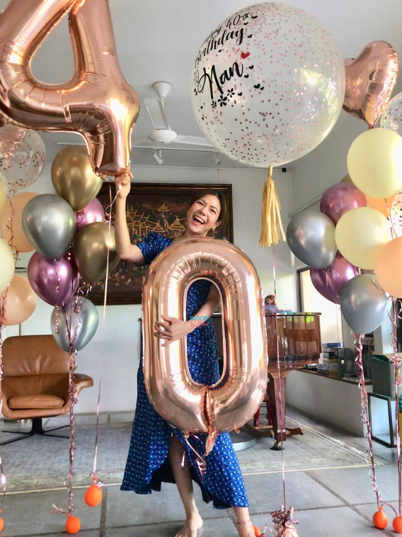 Birthday balloon bouquet celebration setup in Singapore with personalised helium balloons