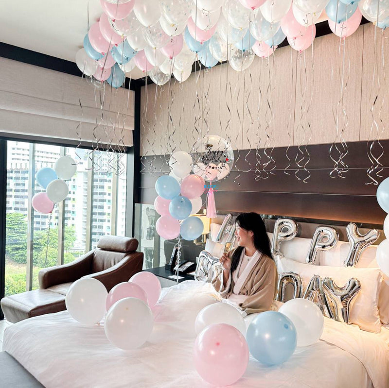 Romantic hotel room decoration with balloons at InterContinental Singapore Robertson Quay