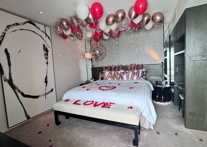 Romantic balloon decoration setup in Singapore for anniversary or surprise celebration