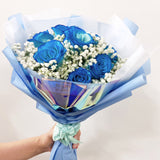 [LARGE BOUQUET] 10 Electric Blue Roses Bouquet - At Least 2 Days Pre Order Required : Mother's Day Collection