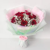 [LARGE] 10 Red Roses and Baby Breath Flower Bouquet - Mother's Day Collection