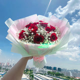 [LARGE] 10 Red Roses and Baby Breath Flower Bouquet - Mother's Day Collection