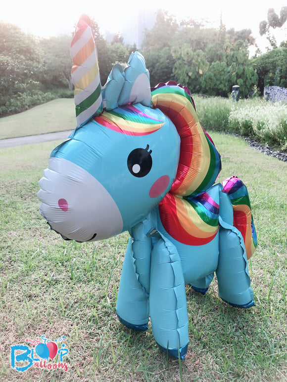 [Blue Rainbow Unicorn] - 3D Unicorn Walker Balloon (Air-Filled Only) 