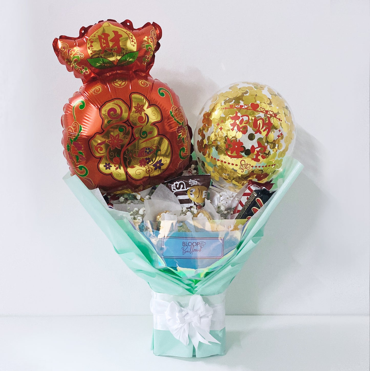 [SMALL BOUQUET] 5'' Personalised Balloon with Chocolate and Small Flower Bouquet - Chinese New Year 2026 Collection