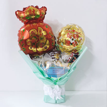[SMALL BOUQUET] 5'' Personalised Balloon with Chocolate and Small Flower Bouquet - Chinese New Year 2026 Collection