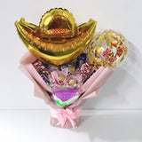 [SMALL BOUQUET] 5'' Personalised Balloon with Chocolate and Small Flower Bouquet - Chinese New Year 2023 Collection