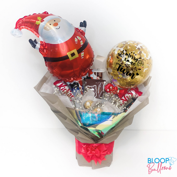 Christmas Limited Edition [SMALL BOUQUET] 5'' Personalised Balloon with Chocolate and Small Flower Bouquet