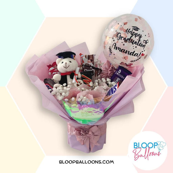 [SMALL BOUQUET] 5'' Personalised Balloon with Chocolate and Small Flower Bouquet