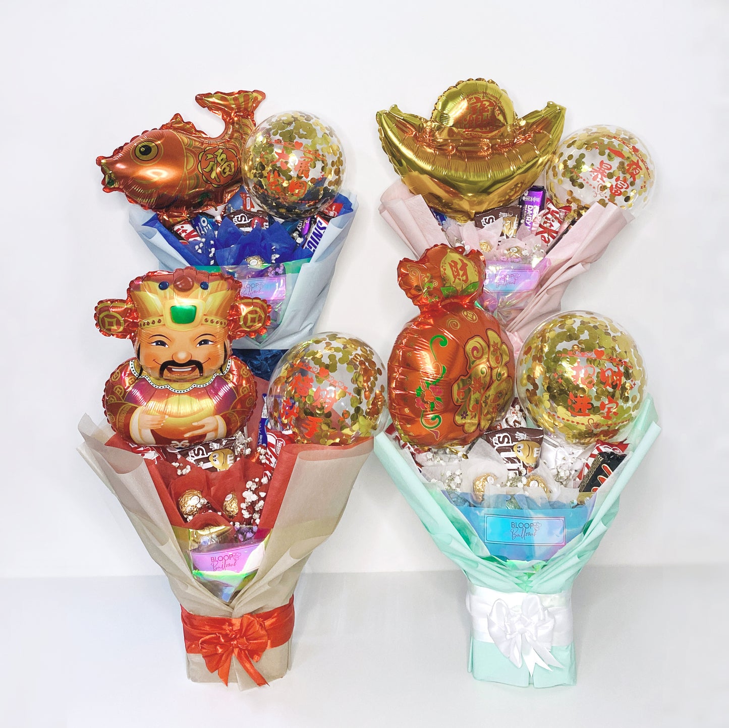 [SMALL BOUQUET] 5'' Personalised Balloon with Chocolate and Small Flower Bouquet - Chinese New Year 2026 Collection