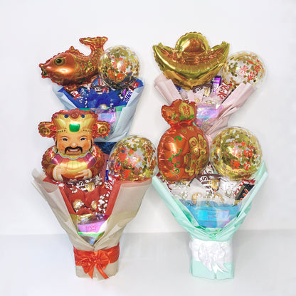 [SMALL BOUQUET] 5'' Personalised Balloon with Chocolate and Small Flower Bouquet - Chinese New Year 2026 Collection