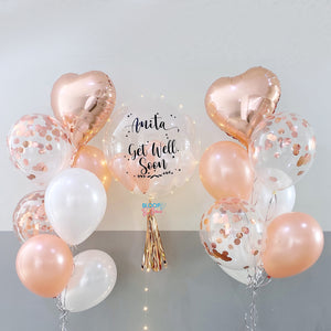 24''personalised balloon with 2 side bouquets bundle set - Rose Gold and White Themed
