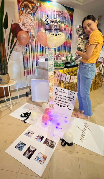 Surprise Box with Money Float Up - 24'' Personalised Balloon , 6 Photos and Wording On Box