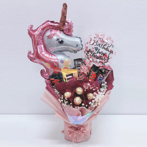 [SMALL BOUQUET] 5'' Personalised Balloon with Chocolate and Small Flower Bouquet