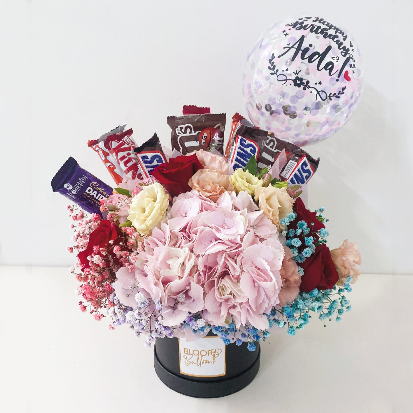 5''Personalised Balloon Premium Flower Box with 11 Chocolates