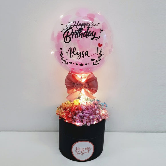 5'' Personalised Balloon Led Baby Breath Min Flower Box 