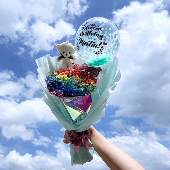 [MEDIUM BOUQUET] 5'' Personalised Balloon Full Baby Breath Flower Bouquet