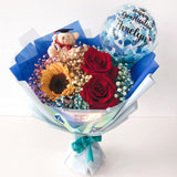[MEDIUM BOUQUET] 5'' Personalised Balloon with Flower Bouquet