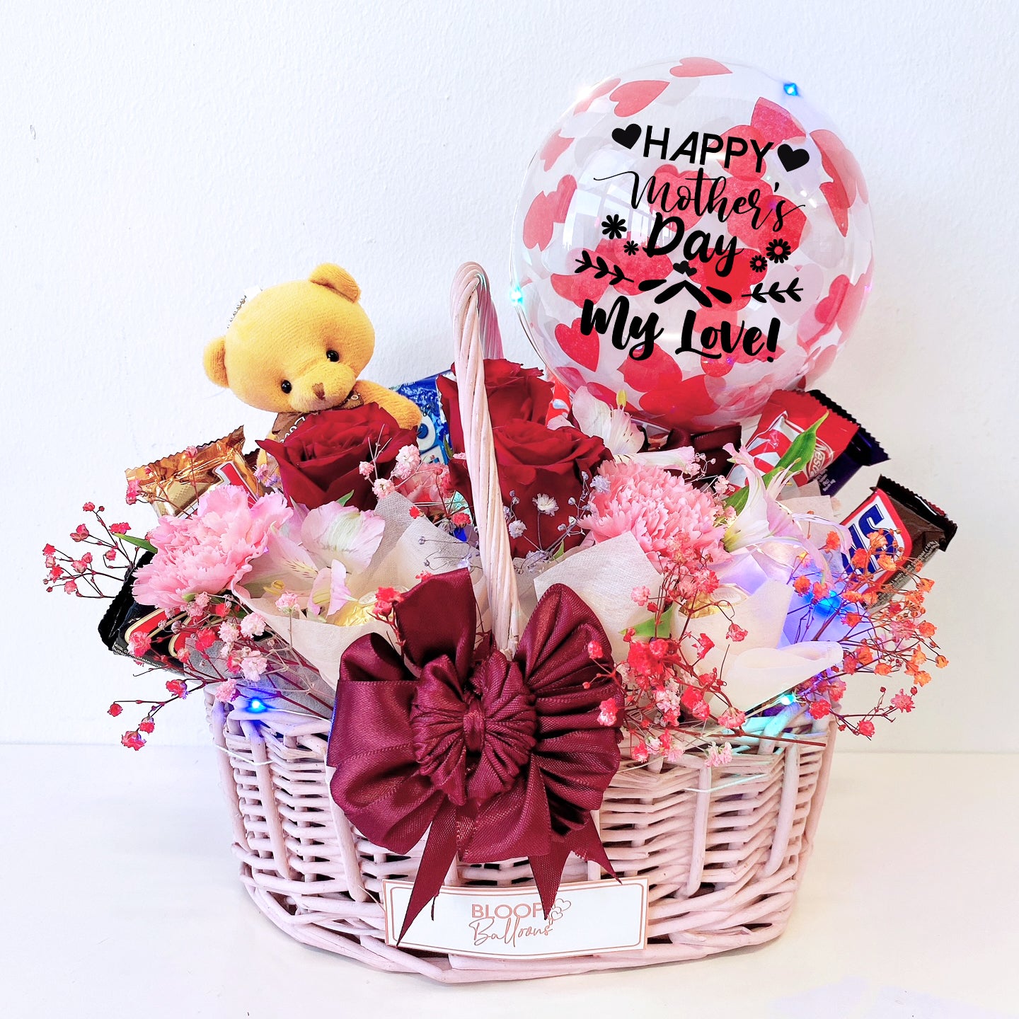 5'' Personalised Balloon Snack Hamper Flower Basket - Mother's Day Collection
