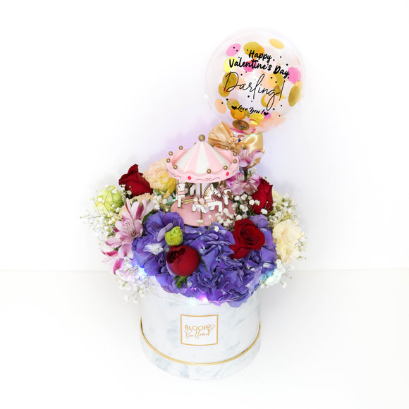 5''Personalised Balloon Carousel Musical Premium Flower Box - Valentine's Day Collection