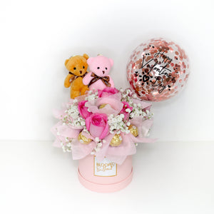 5'' Personalised Balloon With Roses And Ferrero Rocher Flower Box - Valentine's Day Collection