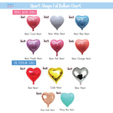 18'' Heart Shaped Foil Balloon Color Chart 