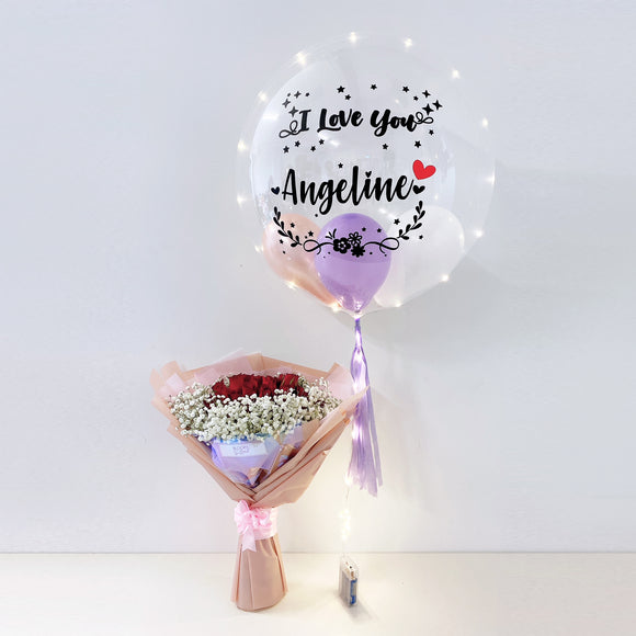 24'' Personalise Balloon with Flower Bouquet For Proposal 