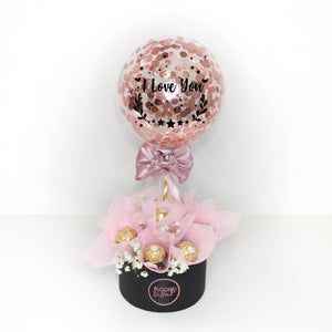 5" Personalised Mini Flower Box With 9 Ferrero Rocher - Valentine's Day Collection