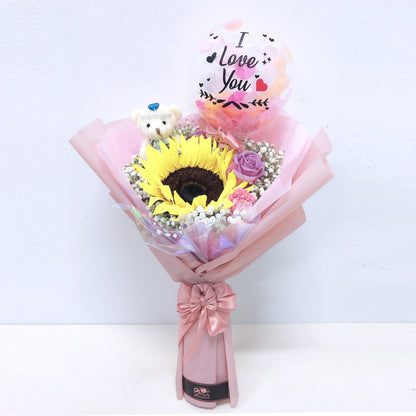 [SMALL BOUQUET] 5'' Personalised Balloon with Bear and Flower Bouquet bloop-balloons.myshopify.com