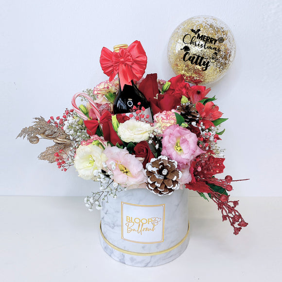 5''Personalised Balloon Premium Flower Box With Red Wine