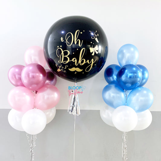 36" Jumbo Gender Reveal Helium Balloon  + 2 Side Bouquet  of 10 Balloons Package