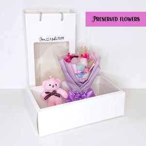 Preserved Palm Sized Bloom With Bear In A Box