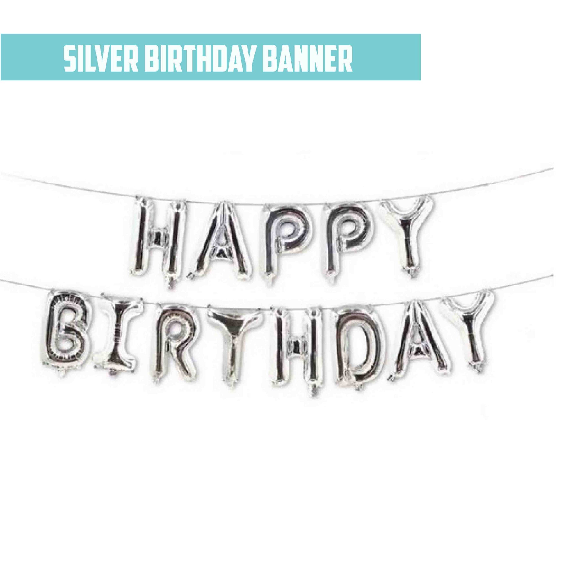16'' Silver Foil Happy Birthday Banner