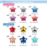 18'' Star Shaped Balloon Color Chart 