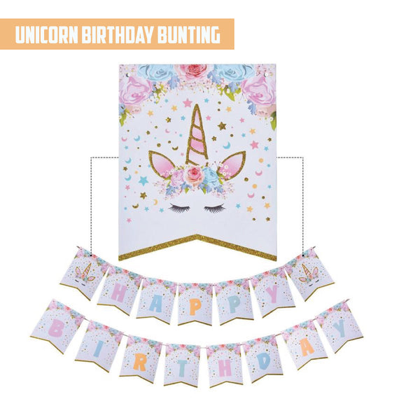 Happy Birthday Unicorn Bunting Banner bloop-balloons.myshopify.com