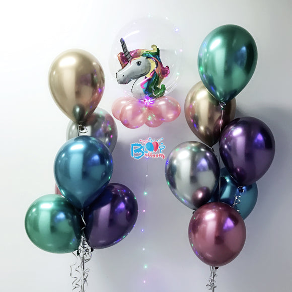 Unicorn in Led Balloon with Chrome Balloon Bundle Set bloop-balloons.myshopify.com