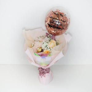 [MINI SIZE BOUQUET] 5'' Personalised Balloon Mini Flower Bouquet With 3 Ferrero Rocher - Valentine's Day Collection